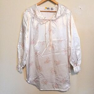 Vintage Southern Nights Satin Short Nightgown-Medium-Collared-Bow-Lined-NEW